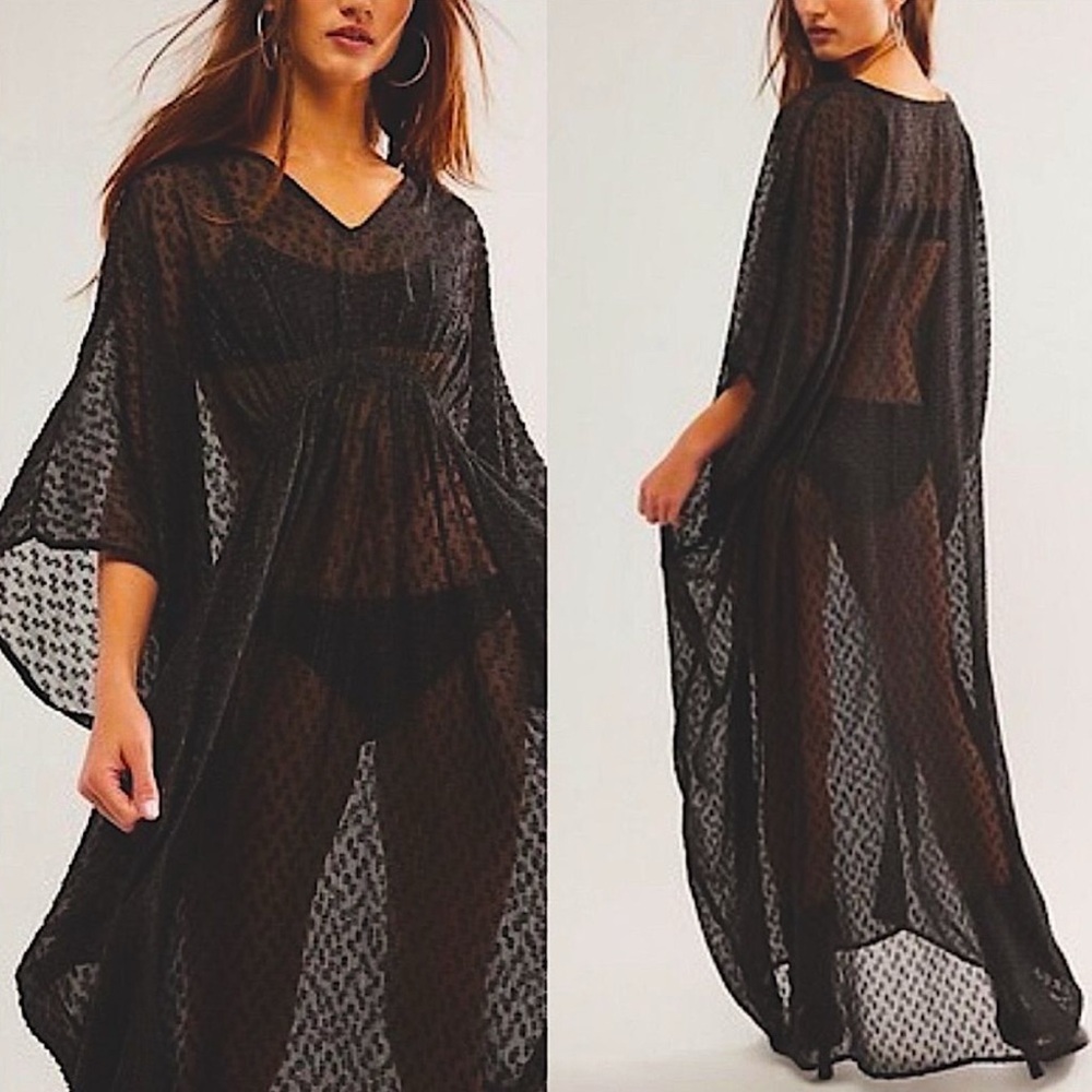 Free People Black Sheer Lace Maxi Cover-Up
